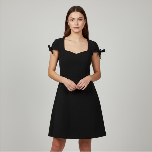 Kensie Women’s Black Tie-Sleeve Fit & Flare Mini Little Black Dress Size Medium - Picture 1 of 6